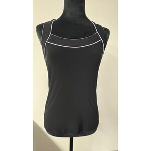 White House Black Market Signature Knits Black Tank Top White Trim Women's S